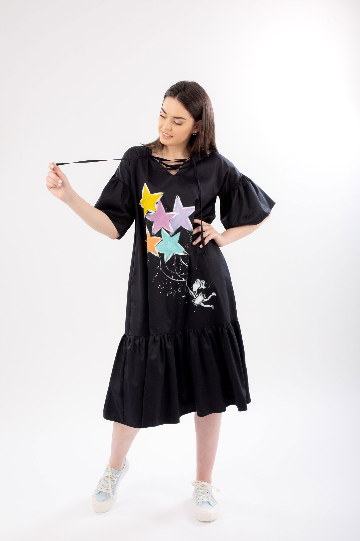 ROCHIE MIDI PICTATĂ CU VOLANE “OLEA” - imagine 3