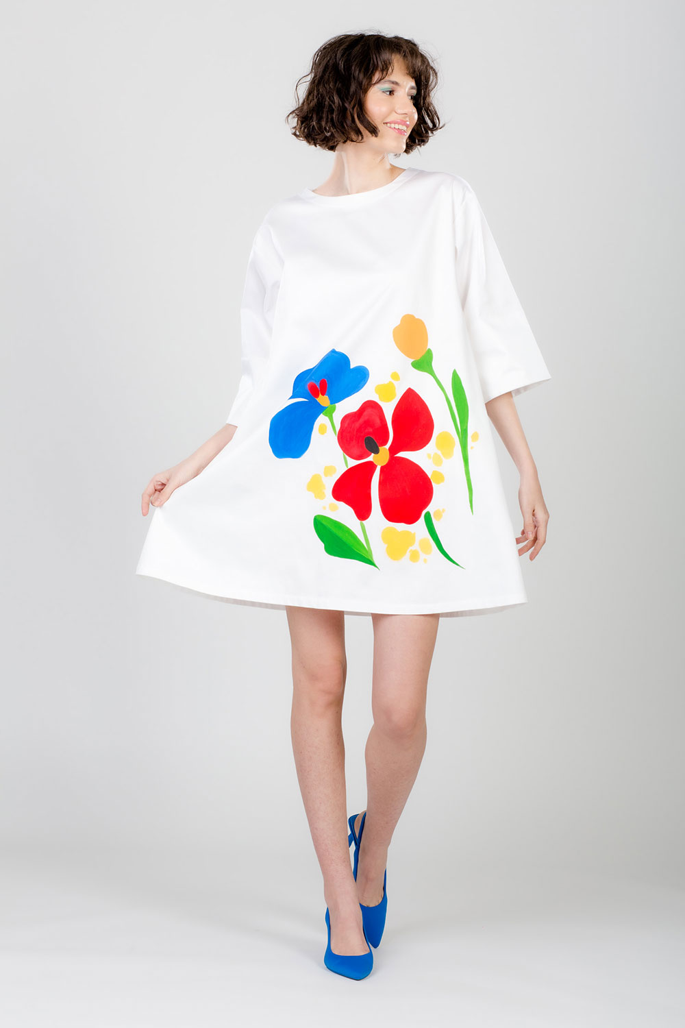 ROCHIE ALBĂ PICTATĂ MANUAL FLORI "ASTER" - imagine 3
