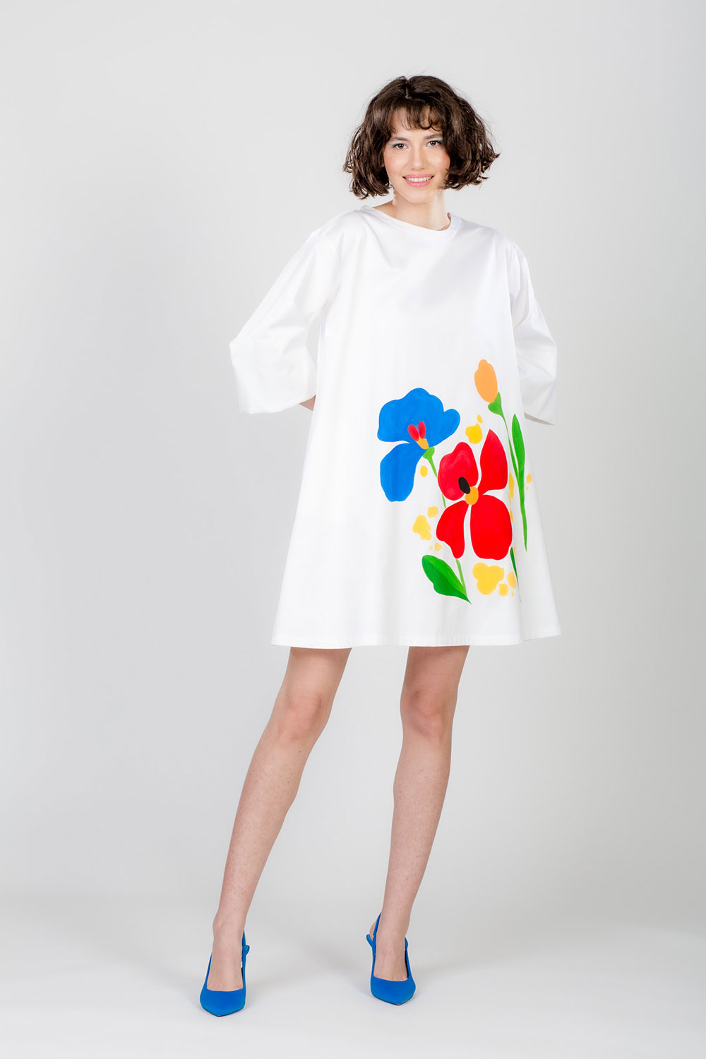 ROCHIE ALBĂ PICTATĂ MANUAL FLORI "ASTER" - imagine 4