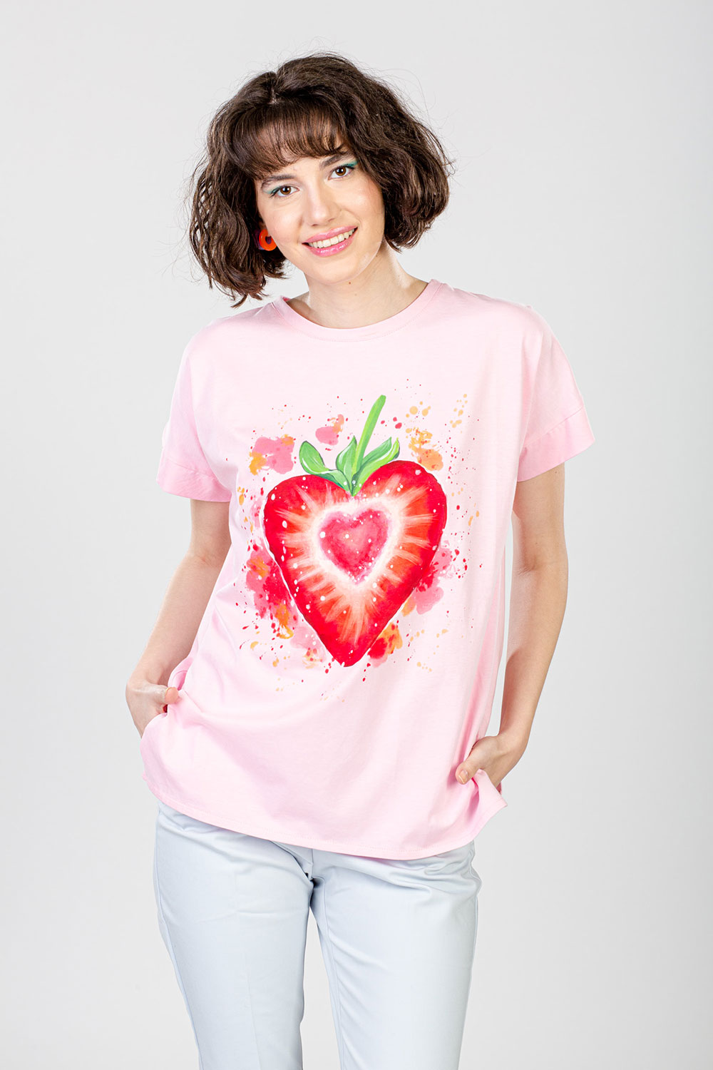 TRICOU ROZ PICTAT MANUAL "STRAWBERRY LOVE" - imagine 3