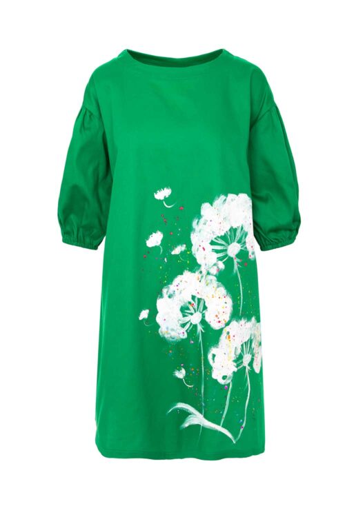 rochie-verde-in-a-maneci-cu-volum-pictata-manual-papadii-albe-alba-1