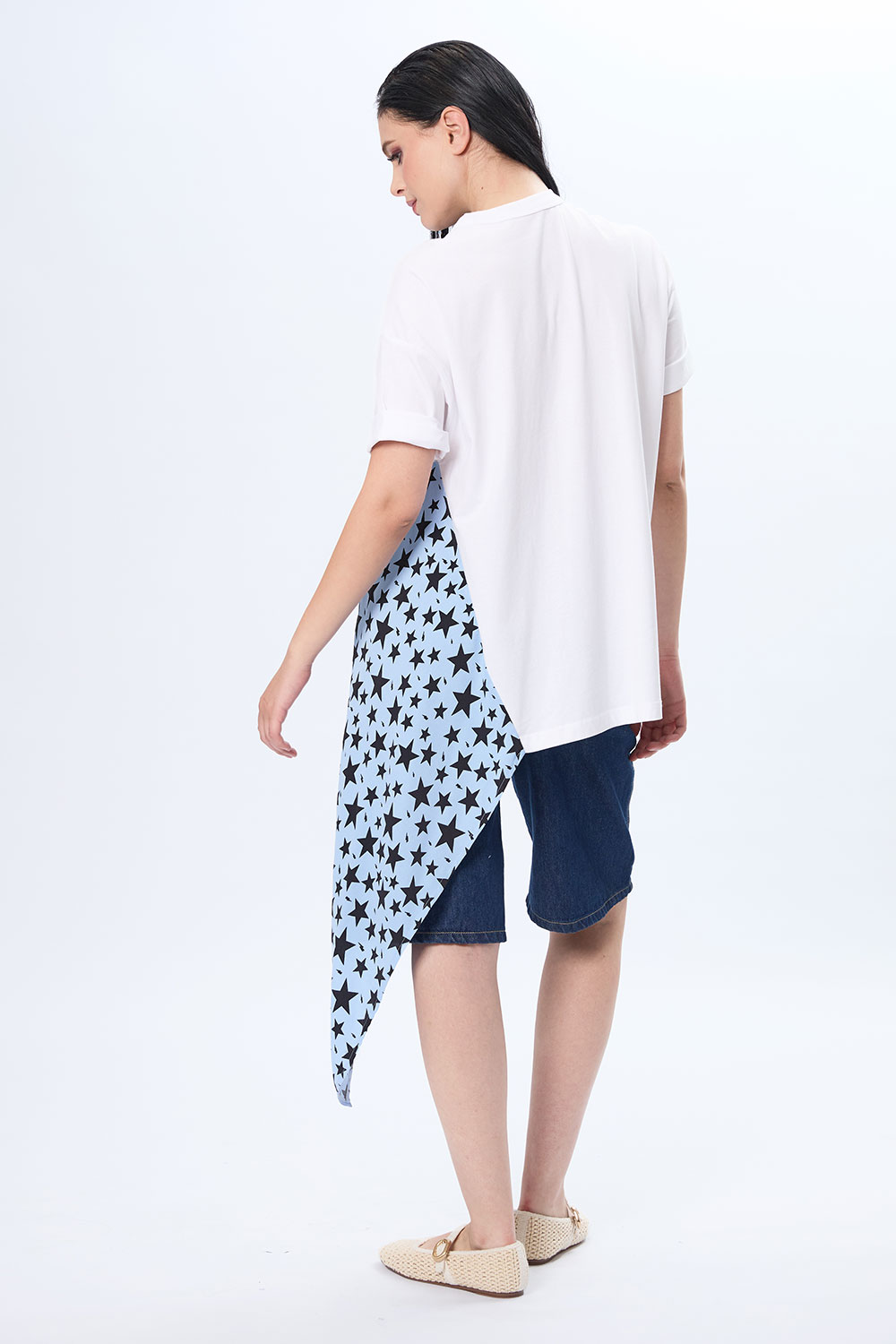 Tricou oversized asimetric pictat manual “Stele“ - imagine 5