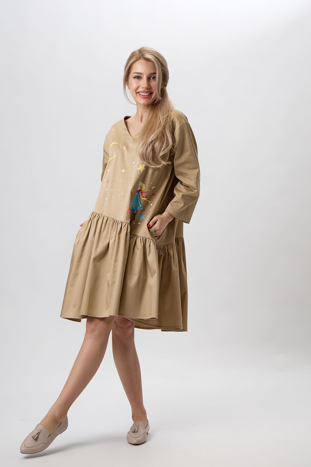 rochie-bej-volan-asimetric-pictata-manual-storia-1