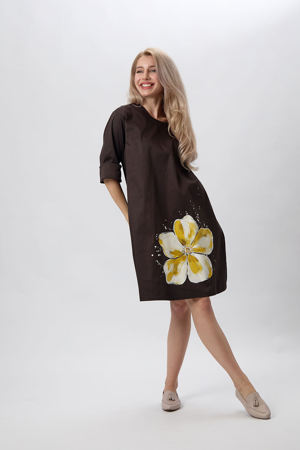 Rochie maro pictată manual “Vanilla“ - imagine 2