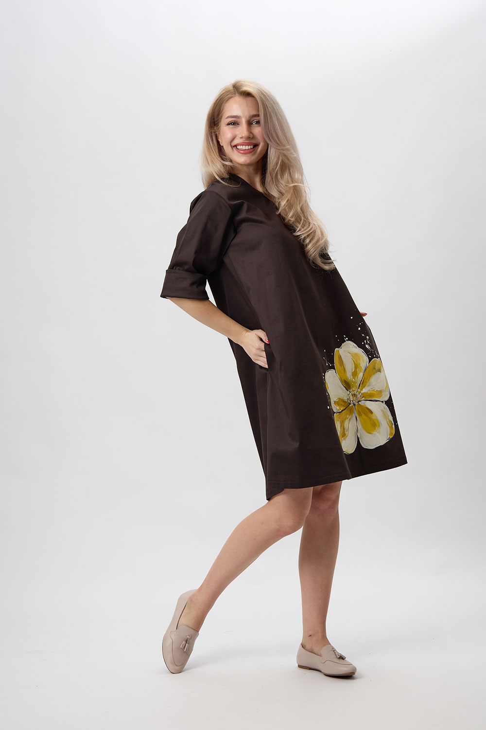Rochie maro pictată manual “Vanilla“ - imagine 3