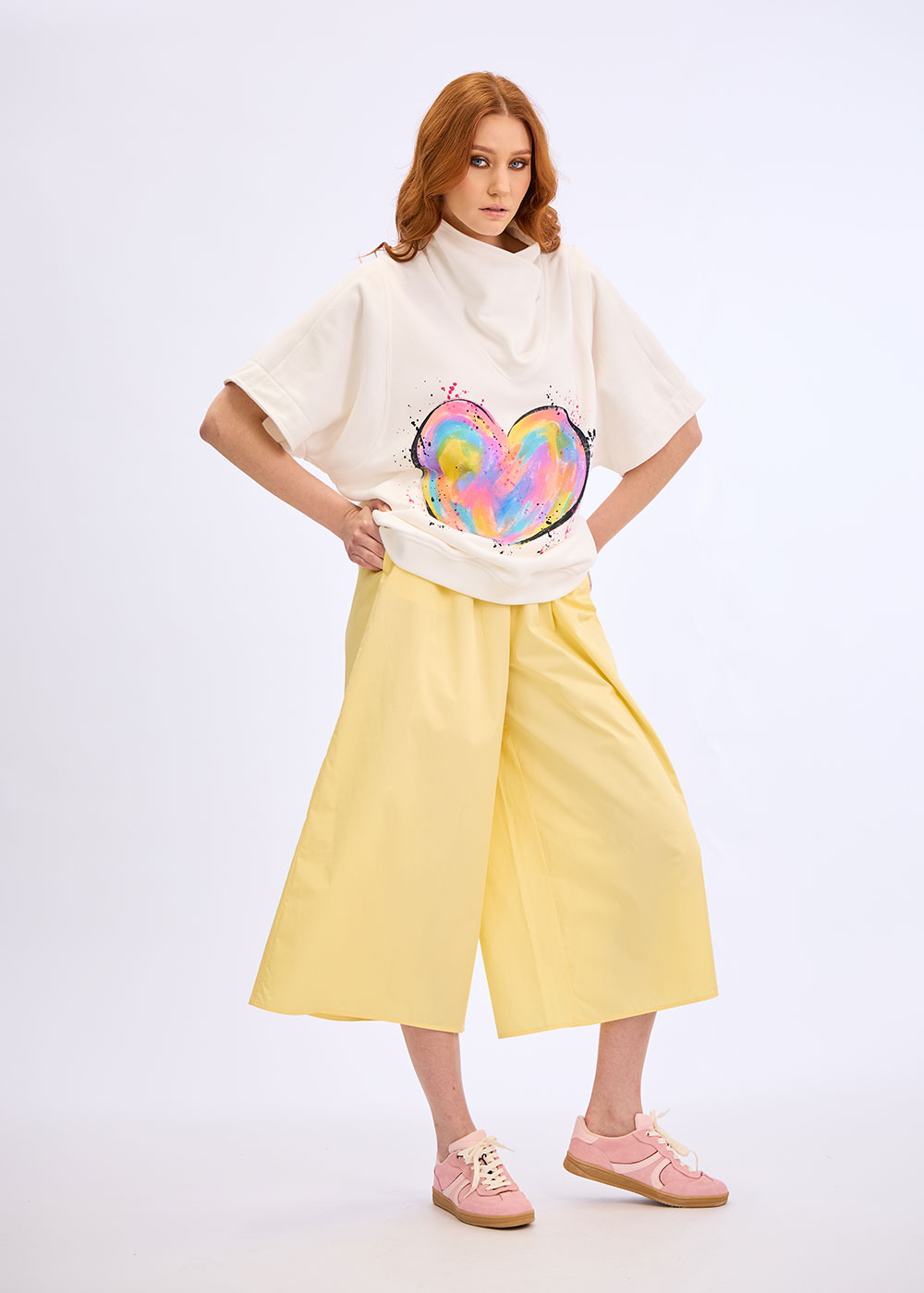 Pantaloni largi galbeni “Sunlight Flow” - imagine 3