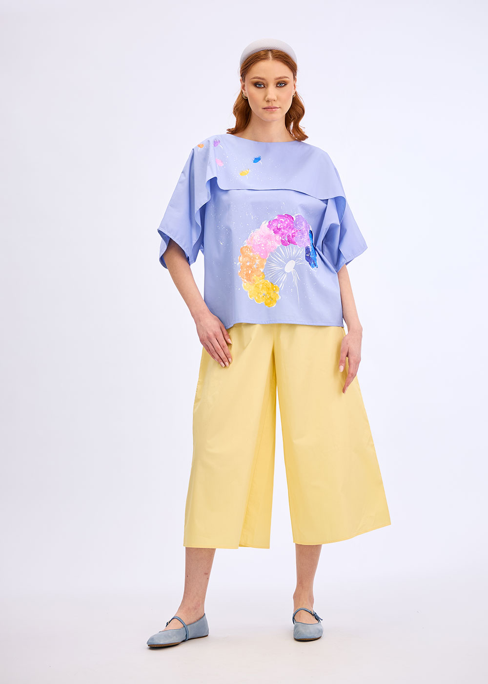 Pantaloni largi galbeni “Sunlight Flow” - imagine 4