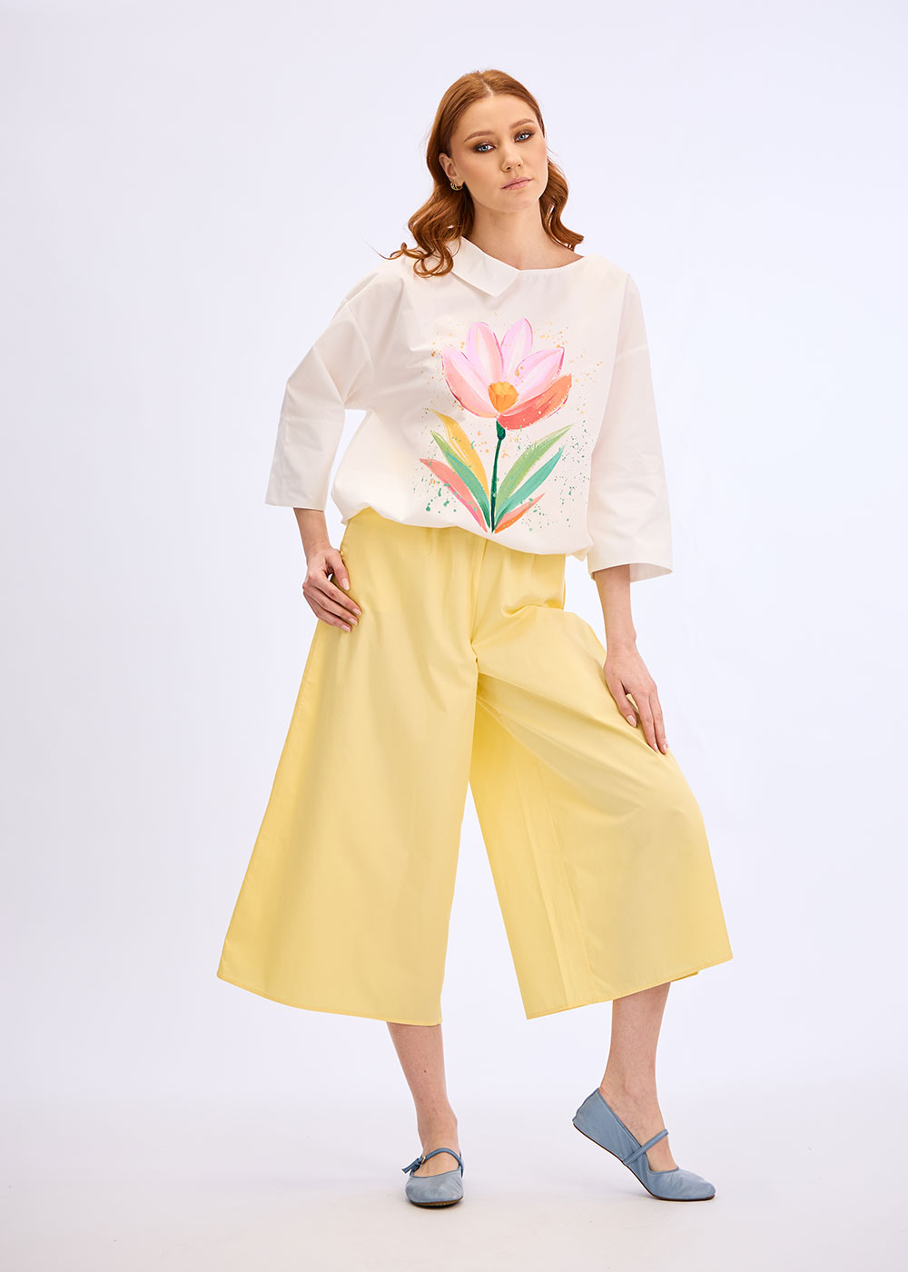 Pantaloni largi galbeni “Sunlight Flow” - imagine 5