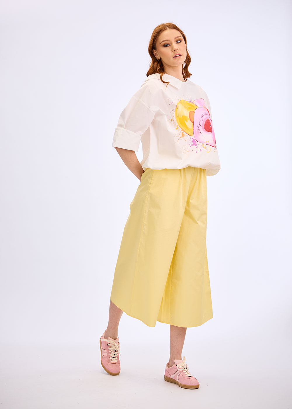 Pantaloni largi galbeni “Sunlight Flow” - imagine 7