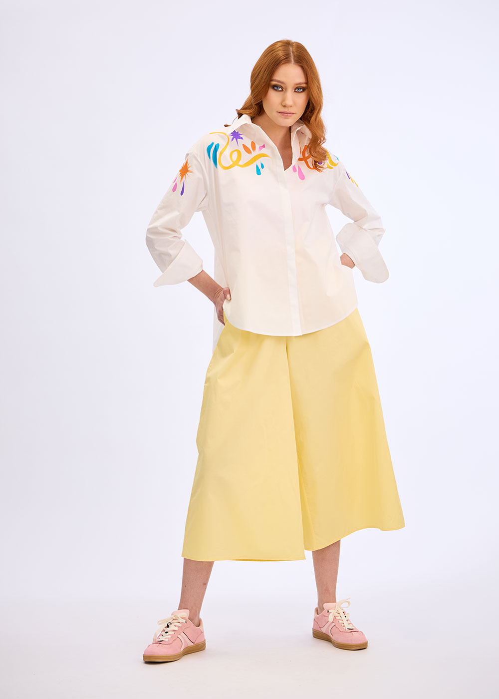 Pantaloni largi galbeni “Sunlight Flow” - imagine 8