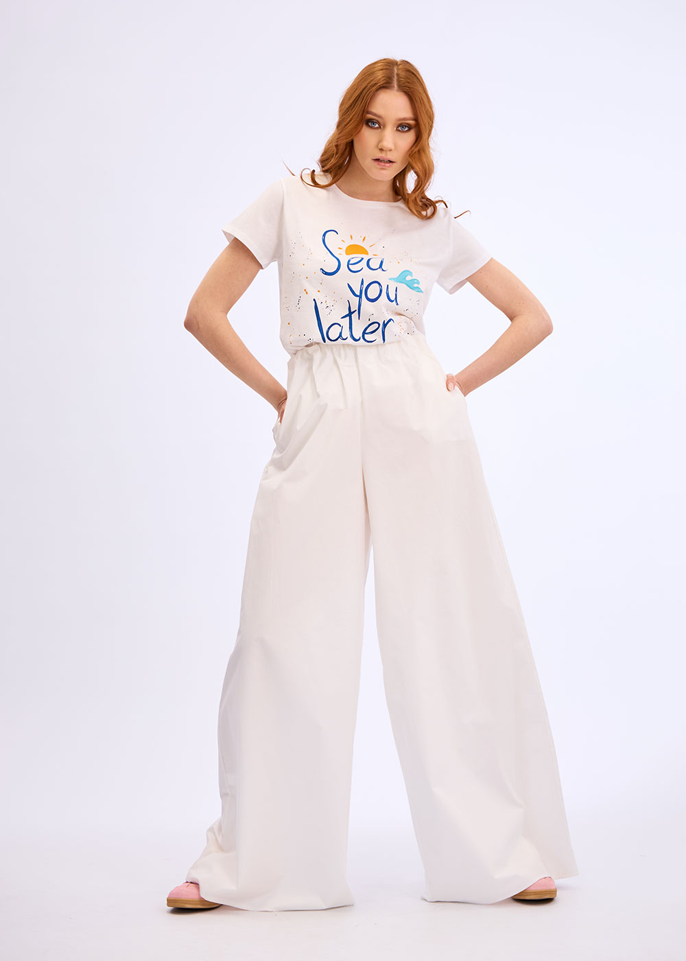 Tricou alb pictat manual “Sea you“ - imagine 2