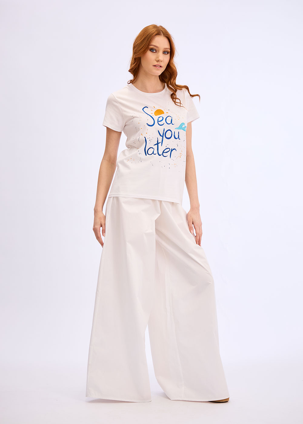 Tricou alb pictat manual “Sea you“ - imagine 3